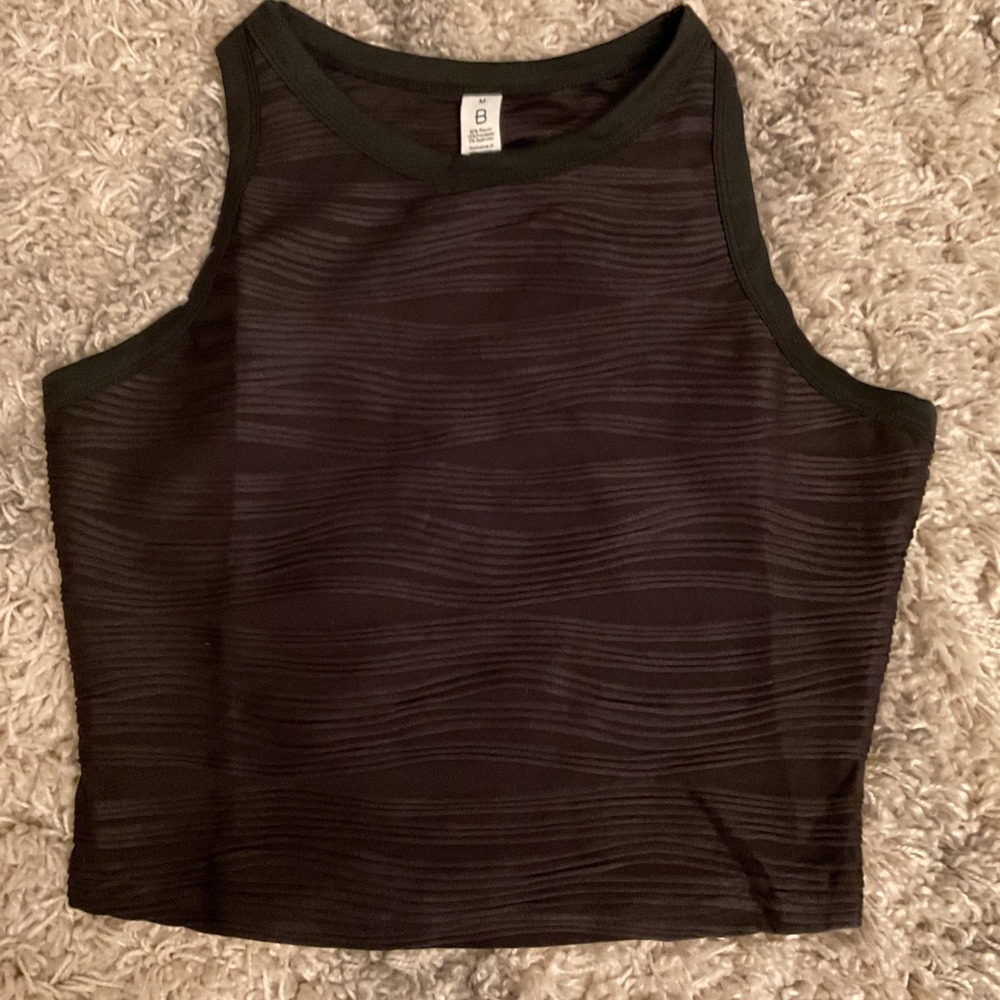 Blooming Jelly Womens Black Textured Wavy Ribbed‎ High Neck Crop Tank Top Size M